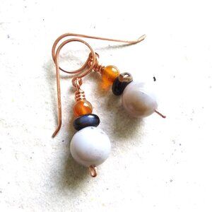 Semi-Precious Short Stack - Fall Dangle Earrings - Handmade Copper Earhooks